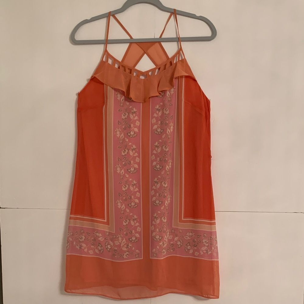 LC Lauren Conrad Coral Pink Floral Border Strappy Lightweight Sundress Size 6